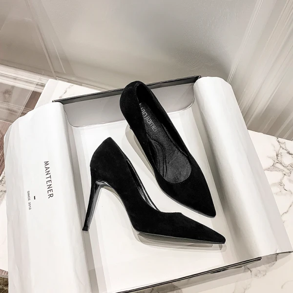 Schöne Schwarz Büro OL Wildleder Pumps 2021 8 cm Stilettos Spitzschuh Pumps Hochhackige