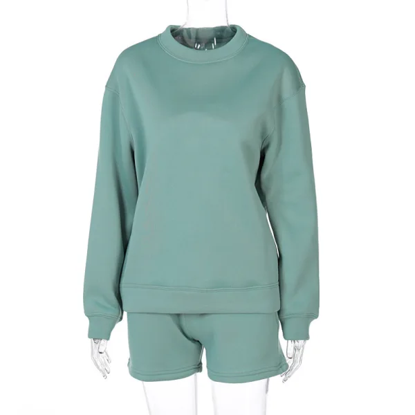 Bequemes Herbst Winter Freizeit Lindgrün Lose Sweatshirts Kurze Hose 2021 Rundhalsausschnitt Lange Ärmel Damen Oberteile