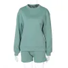 Comfortable Fall Winter Casual Mint Green Loose Sweatshirts Shorts 2021 Scoop Neck Long Sleeve Women's Tops