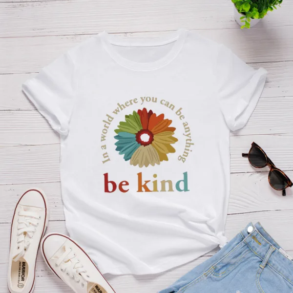 Casual Summer Black Cotton T-Shirts 2021 Scoop Neck Multi-Colors Flower Short Sleeve Women's Tops T-shirt