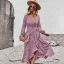 Bohemia Summer Beach Resort Wear Yellow Floral Maxi Dresses 2021 V-Neck Sash Bow Long Sleeve Tea-length