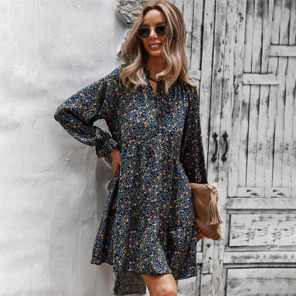 Summer Beach Street Wear Resort Wear Candy Pink Floral Women Dresses 2021 V-Neck Long Sleeve