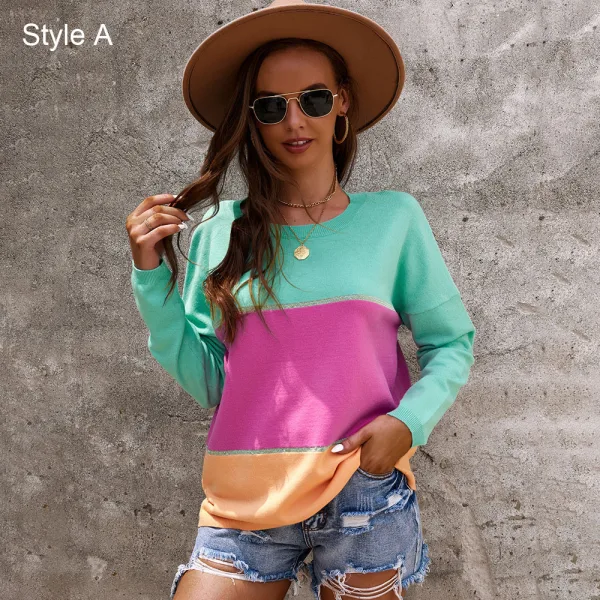 Mode Désinvolte Tomber Hiver Multi-Couleurs Chandails 2021 Encolure Dégagée Coton Ample Manches Longues Hauts pour Femmes