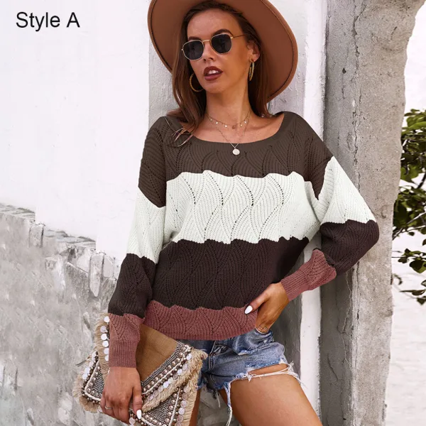 Mode Tomber Hiver Vêtement de rue Multi-Couleurs Chandails 2021 Encolure Dégagée Coton Manches Longues Ordinaire Hauts pour Femmes