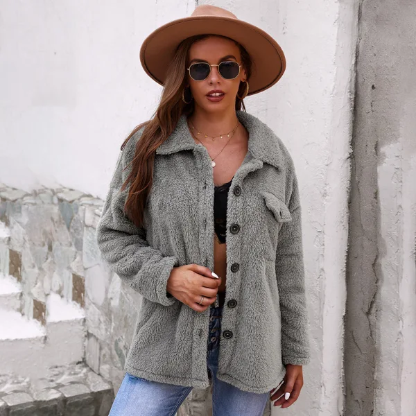 Fashion Fall Winter Suede Blushing Pink Street Wear Coats & Jackets Sweaters 2021 Buttons Lapel Long Sleeve Regular Women's Tops