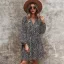 Modest  Summer Brown Street Wear Spotted Leopard Print Women Dresses Women's Tops 2021 V-Neck Loose Long Sleeve Knee-Length
