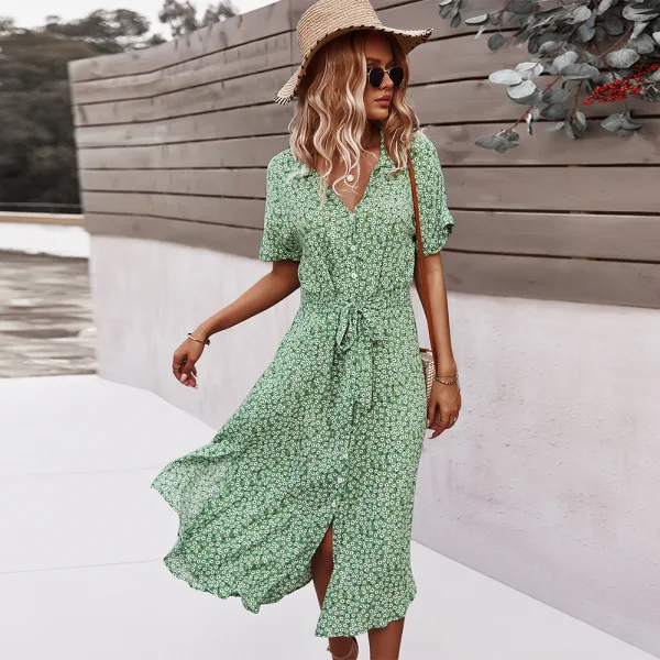 Bohemia Summer Spring Beach Resort Wear Street Wear Red Floral Women Dresses 2021 V-Neck Short Sleeve Loose Bohemia Summer Spring Beach Resort Wear Street Wear Red Floral Women Dresses 2021 V-Neck Short Sleeve Loose