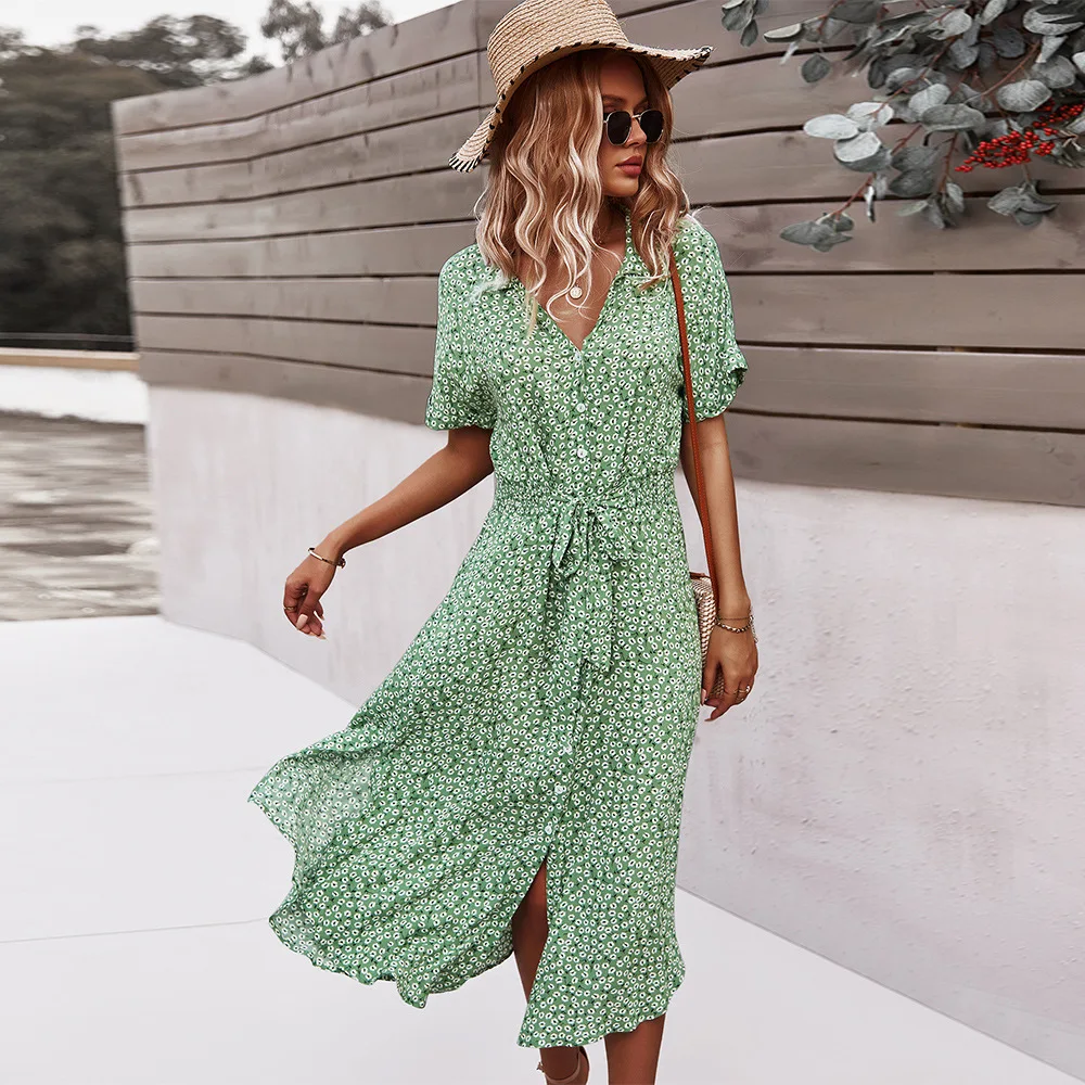 Floral Beach Wear Dresses Bohemia Summer Spring Beach Resort Wear Street  Wear Red Floral
