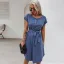 Casual Spring Summer Burgundy Women Dresses 2021 Scoop Neck Bow Short Sleeve Sash Loose