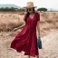Casual Spring Summer Resort Wear Pool Blue Women Dresses 2021 V-Neck Short Sleeve Sash Tea-length Loose
