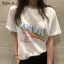 Summer Casual White Cartoon Printing T-Shirts 2021 Cotton Scoop Neck Short Sleeve Women's Tops