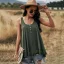 Sexy Spring Summer Casual Navy Blue Women's Tops 2021 Cotton U-Neck Sleeveless Buttons Loose Women Tops