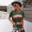 Fashion Spring Summer Candy Pink Street Wear Multi-Colors Striped T-Shirts 2021 Cotton Scoop Neck Loose Short Sleeve Women Tops