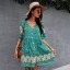 Bohemia Spring Summer Resort Wear Khaki Floral Women Dresses 2021 V-Neck Short Sleeve Loose