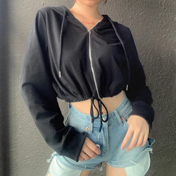 Fashion Fall Winter Street Wear White Solid Color Hooded Sweatshirts 2021 V-Neck Long Sleeve Loose Women Tops