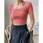 Fashion Black Summer Street Wear Knitting Tight  T-Shirts 2021 U-Neck Short Sleeve Women's Tops T-shirt