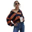 Fashion Fall Winter Street Wear Orange Lapel  Stripe Sweaters 2021 Cotton Long Sleeve Regular Women Tops