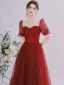 Elegant Burgundy Beading Prom Dresses 2021 A-Line / Princess Scoop Neck Sequins Short Sleeve Backless Floor-Length / Long Prom Formal Dresses