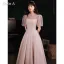 Simple Rougissant Rose Couleur Unie Satin Robe De Bal 2021 Princesse Manches Courtes Longue Robe De Ceremonie