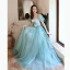 Elegant Mint Green Prom Dresses 2021 A-Line / Princess Square Neckline Puffy Short Sleeve Backless Bow Floor-Length / Long Formal Dresses