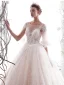 Elegant Champagne Wedding Dresses 2019 A-Line / Princess Short Sleeve Beading Lace Flower Scoop Neck Backless Floor-Length / Long