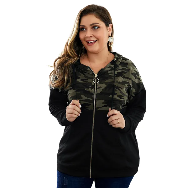 Désinvolte Tomber Hiver Grande Taille Gris Camouflage Encapuchonné Sweats 2021 Manches Longues Femme Hauts