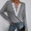 Sexy Fall Winter Street Wear Black Lace Flower T-Shirts 2021 V-Neck Loose Long Sleeve Women Tops