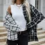 Fashion Two Tone White Black Plaid Fall Winter Street Wear Coats & Jackets 2021 Lapel  Loose Long Sleeve Women Tops