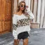 Enkel Høst Vinter Gateklær Grønn Leopard Print Genser 2021 V-Hals Langermede Løs Dame Topper