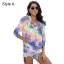 Fashion Fall Winter Street Wear Multi-Colors Tie-dye Sweatshirts 2021 V-Neck Long Sleeve Loose Hooded Women Tops