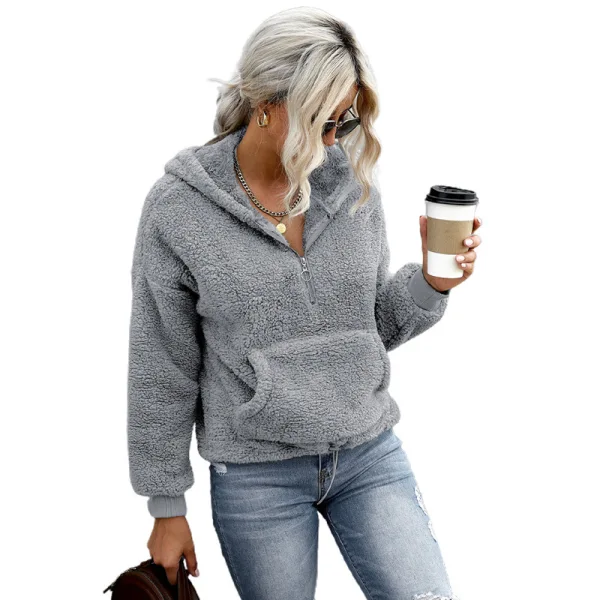 Fashion Fall Winter Ocean Blue Street Wear Plush Hooded Sweatshirts 2021 Long Sleeve Loose Women Tops