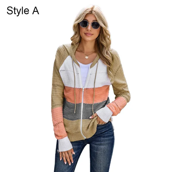 Fashion Fall Winter Burgundy Multi-Colors Stripe Street Wear Hooded Sweatshirts 2021 Long Sleeve Loose Women Tops