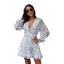 Sexy Sommer Resort-Kleidung Weiß Blumen Damen Kleider 2021 Chiffon V-Ausschnitt Lange Ärmel Rückenfreies Lose
