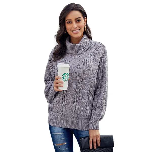 Comfortable Fall Winter Royal Blue Street Wear Knitting Loose Sweaters 2021 High Neck Long Sleeve Women Tops