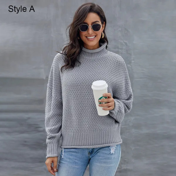 Comfortable Fall Winter Orange Casual Knitting Sweaters 2021 Cotton Loose High Neck Long Sleeve Women Tops