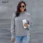 Comfortable Fall Winter Orange Casual Knitting Sweaters 2021 Cotton Loose High Neck Long Sleeve Women Tops