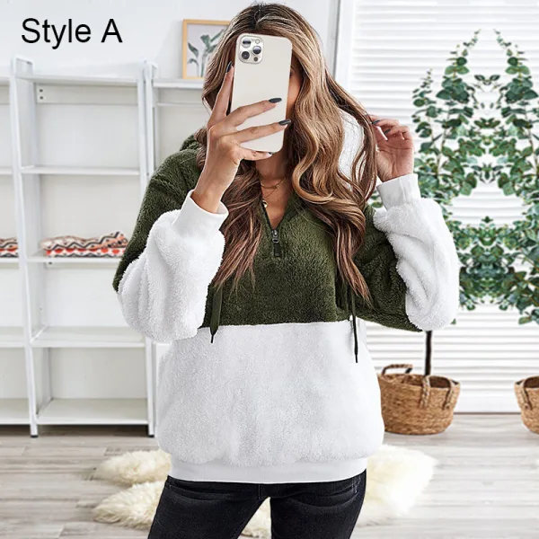 Fashion Fall Winter Street Wear Grey Plush Sweatshirts 2021 Loose V-Neck Long Sleeve Women Tops