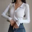 Sexy Sky Blue Fall Winter Street Wear Knitting Tight  Sweaters 2021 V-Neck Lapel  Long Sleeve Women Tops
