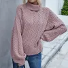 Cómodo Casual Caer Invierno Marrón de tejer Suéteres 2021 Cuello Alto Manga Larga Suelto Mujer Tops