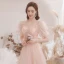 Charming Beading Sequins Pearl Pink Prom Dresses 2021 A-Line / Princess Square Neckline Lace Short Sleeve Floor-Length / Long Formal Dresses