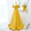 Fashion Yellow Prom Dresses 2021 A-Line / Princess Ruffle Off-The-Shoulder Sleeveless Backless Floor-Length / Long Formal Dresses