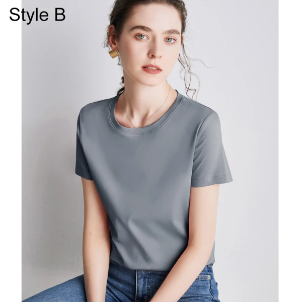 Simple OL Désinvolte Lavande Ordinaire T-Shirts 2021 Encolure Dégagée Coton Manches Courtes Hauts pour Femmes T-shirt