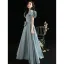Vintage / Originale Bleu Ciel Robe De Bal 2021 Princesse Encolure Carrée Perle Gonflée Manches Courtes Dos Nu Longue Robe De Ceremonie