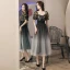 Fashion Black Homecoming Printing Graduation Dresses 2021 A-Line / Princess Square Neckline Short Sleeve Tea-length Formal Dresses