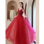 Charming Burgundy Beading Sequins Lace Prom Dresses 2021 A-Line / Princess V-Neck Sleeveless Backless Floor-Length / Long Formal Dresses