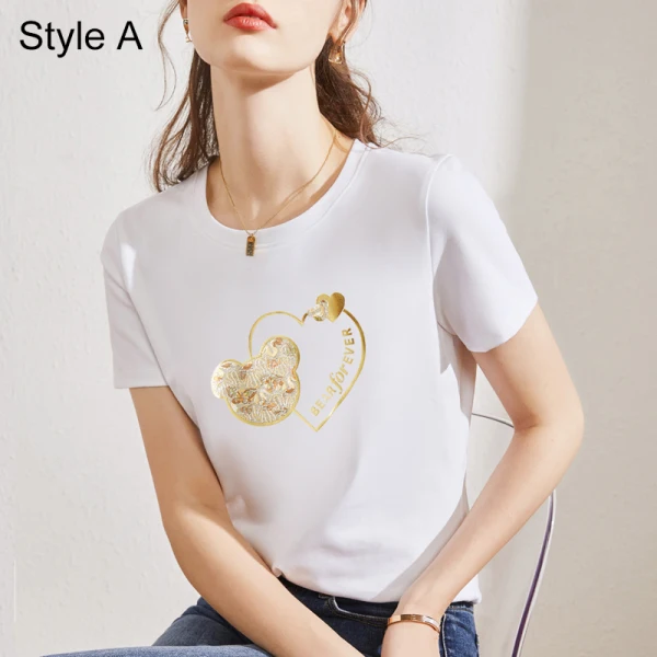 Fashion White Cartoon Printing Regular T-Shirts 2021 Cotton Scoop Neck Short Sleeve Women Women's Tops T-shirt