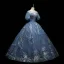 Chic / Belle Bleu Perlage En Dentelle Paillettes Robe De Bal 2021 Robe Boule Encolure Dégagée Manches Courtes Dos Nu Longue Robe De Ceremonie