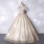 Charmant Bling Bling Champagne Robe De Bal 2021 V-Cou Perlage Paillettes Appliques Manches Courtes Dos Nu Longue Robe De Ceremonie