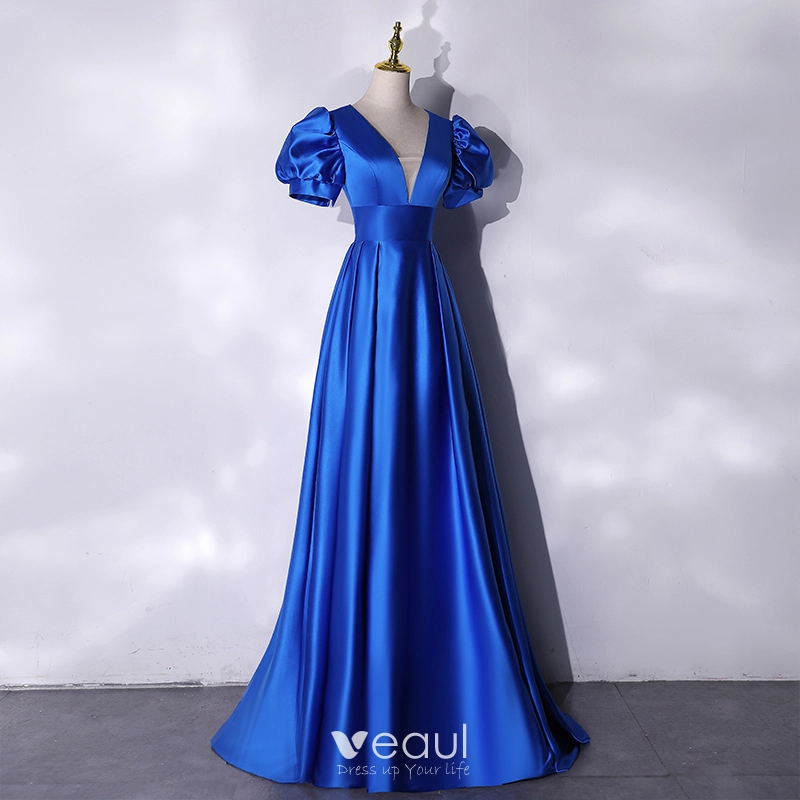 royal blue satin dresses Royal Blue Satin A-line Off-the-Shoulder Sleeveless Homecoming Dresses –  Simidress main image 1
