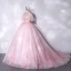 Flotte Lyserød Gallakjoler 2021 Prinsesse Spaghetti Straps Beading Med Blonder Blomsten Kort Ærme Halterneck Lange Kjoler